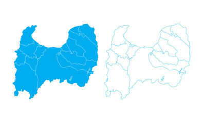 Obraz premium Detailed blue vector map of Toyama prefecture divided into municipalities on clean background
