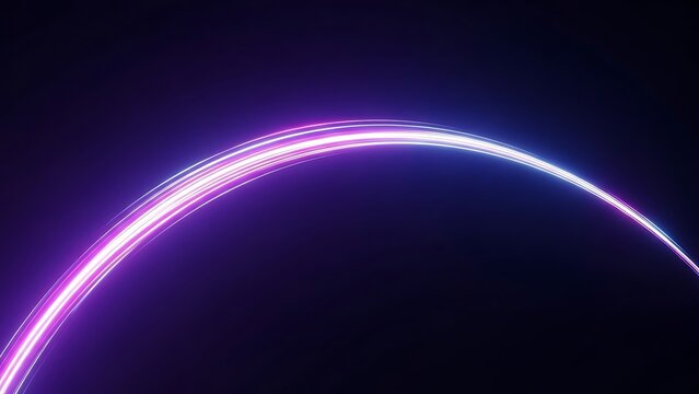 Aesthetic neon light trails forming an arc against a dark background creating a modern abstract design - Powered by Adobe