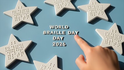 World braille day 2025 concept with stars and hand