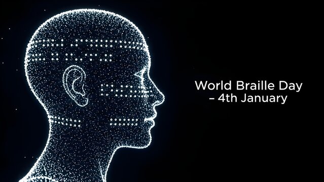 World braille day concept with head silhouette and braille