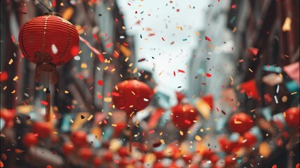 Red lanterns hanging over street during Chinese New Year celebration  