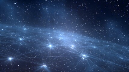 Futuristic network of glowing connections and stars in a vast dark cosmic expanse