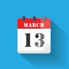 Calendar icon displaying March 13th date in a modern flat design style