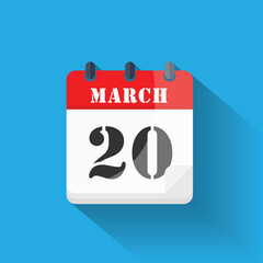 Calendar icon displaying March 20th date in a modern flat design style