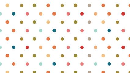 Obraz premium Colorful polka dot seamless pattern with a grid of multicolored circles on a clean, isolated white vector background.