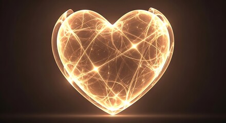 Glowing orange heart shape formed by interconnected lines and particles on dark background