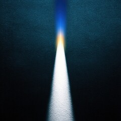 A bright white light beam shines against a dark blue background, creating a dramatic and contrasting visual.