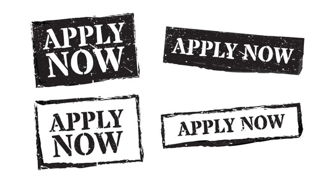 Apply now black grunge rubber stamp collection vector job application signs