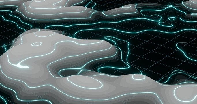 Neon Contour Lines on Digital Grid Landscape