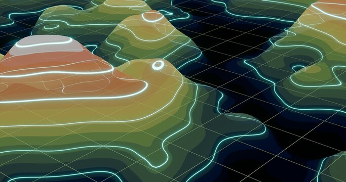 Colorful 3D Elevation Map with Glowing Contour Lines