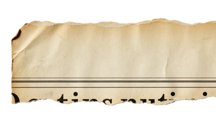 Torn strip of old beige newspaper page isolated on transparent background
