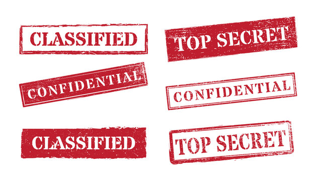 Confidential red rubber stamp collection with classified top secret markings