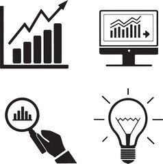 Business Growth, Data Analysis, and Innovative Ideas Icons