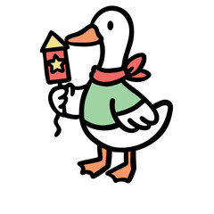 Funny cartoon geese celebrating New Year 2026. Vector illustration set of cute birds wearing party hats, holding sparklers, champagne, and clock. Isolated holiday characters.