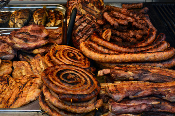 Sausages, pork steak and other meat dishes