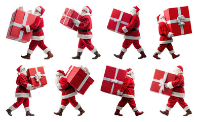 PNG Santa carrying large red gifts, element set on transparent background