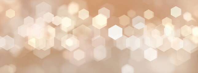 Abstract golden hexagon geometric pattern with soft bokeh light effect. Modern luxury background with warm golden and beige colors. Elegant digital design perfect for wallpaper, decoration and technol