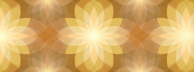 Golden flower pattern with symmetric geometric design. Abstract art background featuring glowing light effects