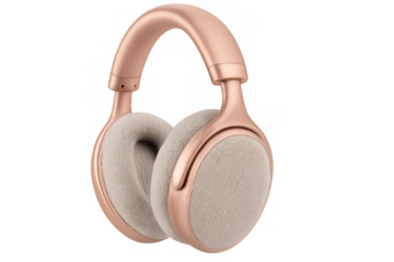 Rose gold wireless over-ear headphones offering high-quality sound for personal audio enjoyment, featuring a transparent background