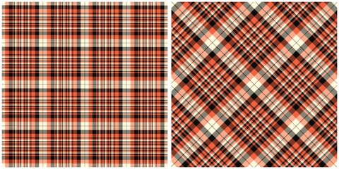 Warm Autumn Plaid Pattern Set with Diagonal and Straight Variations