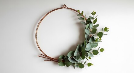 Minimalist eucalyptus and twig wreath on a white background for seasonal decor