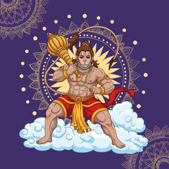 Hanuman vector illustration holding a gada