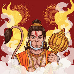 Hanuman vector illustration holding a golden mace