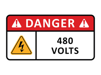 Danger 480 Volts electrical warning sign with lightning icon safety sticker