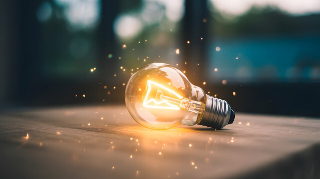 glowing light bulb on dark background - Powered by Adobe