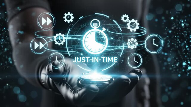 Just in Time Delivery Concept Showing Stopwatch Clock Gears From Human Hand