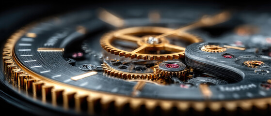 Intricate Macro View of Gold and Silver Watch Gears in Motion
