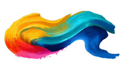 Vibrant abstract paint stroke with flowing colors and textured brush marks isolated on transparent background
