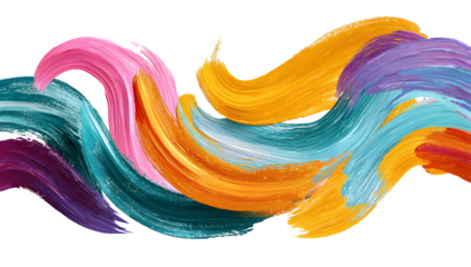 Vibrant abstract brushstroke art with flowing colors and textures isolated on transparent background