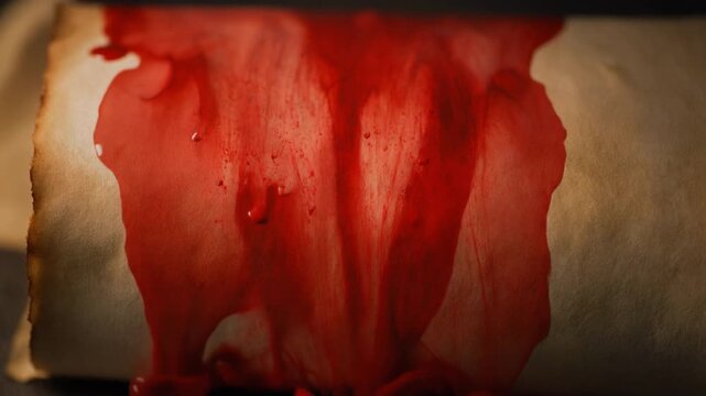 Ancient scroll absorbing red ink like veins spreading