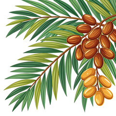 Realistic Date Palm Branch with Fruits Illustration