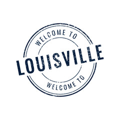 Blue distressed rubber stamp text Welcome to Louisville Kentucky city