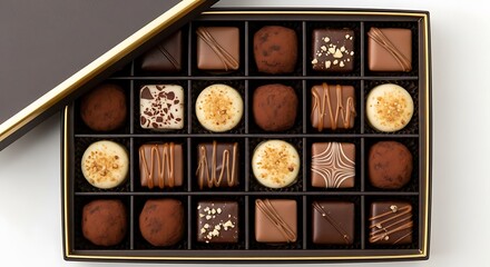 Luxurious assortment of gourmet chocolates presented in an elegant gift box ready for indulgence