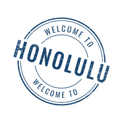 Blue circle distressed stamp text Welcome to Honolulu Hawaii beach vacation