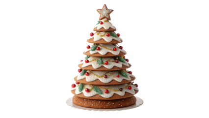 Homemade Gingerbread Christmas Tree Decorated Isolated on Transparent Background