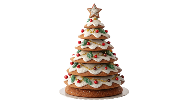 Homemade Gingerbread Christmas Tree Decorated Isolated on Transparent Background