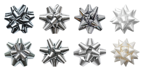 PNG Elegant metallic gift bows collection, element set on transparent background