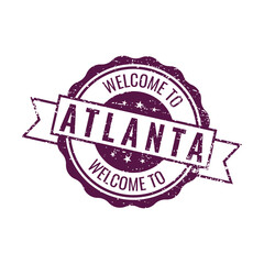 Welcome to Atlanta Georgia purple grunge rubber stamp illustration