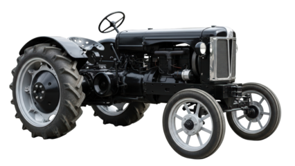 Vintage dark blue tractor isolated on transparent background