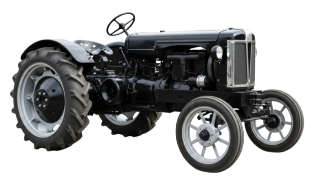 Vintage dark blue tractor isolated on transparent background