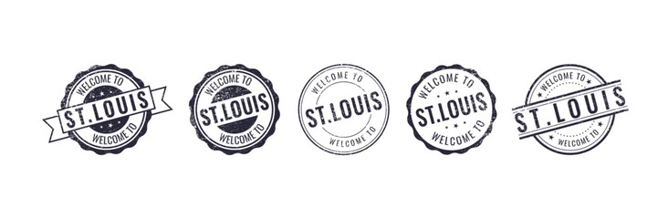 Welcome to St Louis rubber stamp collection travel vector set illustration