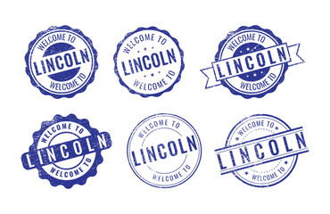 Obraz premium Welcome to Lincoln rubber stamp collection travel vector set illustration