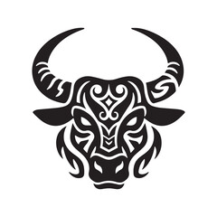 Bold Tribal Bull Head Tattoo Design with Swirling Black and White Patterns.