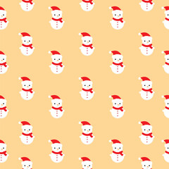 A cute seamless christmas pattern featuring snowman on a soft pastel background.Perfect forgift wrapping,kids products,textiles,winter branding.
