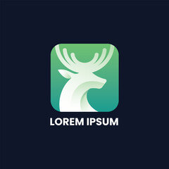 Abstract White Deer Head Logo in Green Gradient Square