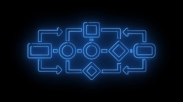 Complex workflow processing flowchart with interconnected decision shapes and functional path arrows representing business operation execution